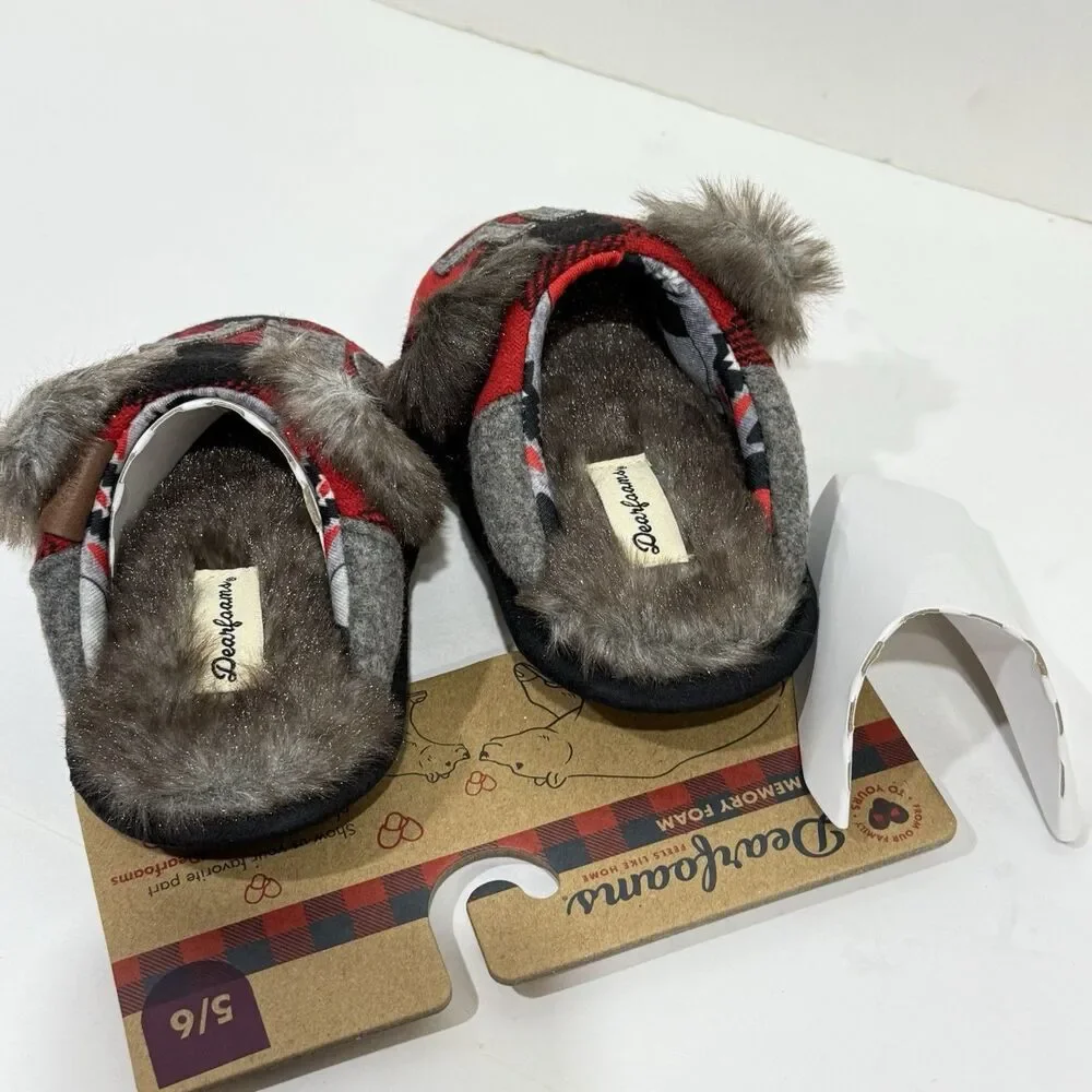 Dearfoams Kids Unisex Slipper Lil Bear Plaid US 5-6 Toddler